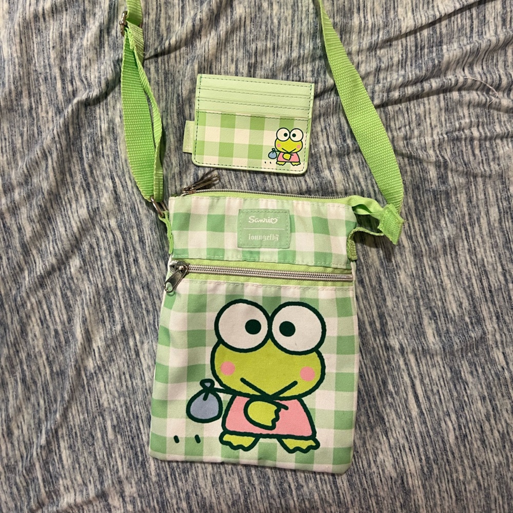 Loungefly Sanrio Keroppi Green Checkered Bag and Card Holder